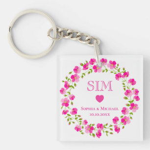 Porte-clefs Couronne florale rose élégante Monogramme Cadeau d