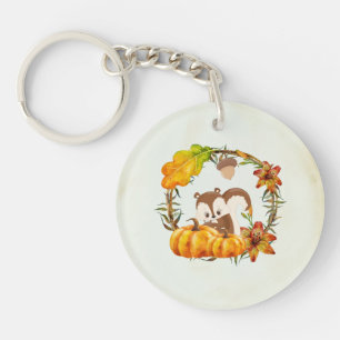 Porte-clefs Couronne rustique d'écureuil et de citrouilles