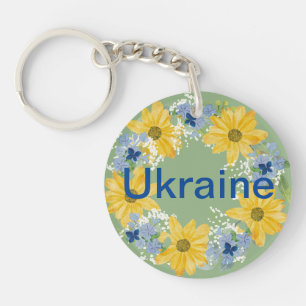 Porte-clefs Couronne ukrainienne bleu jaune motif floral