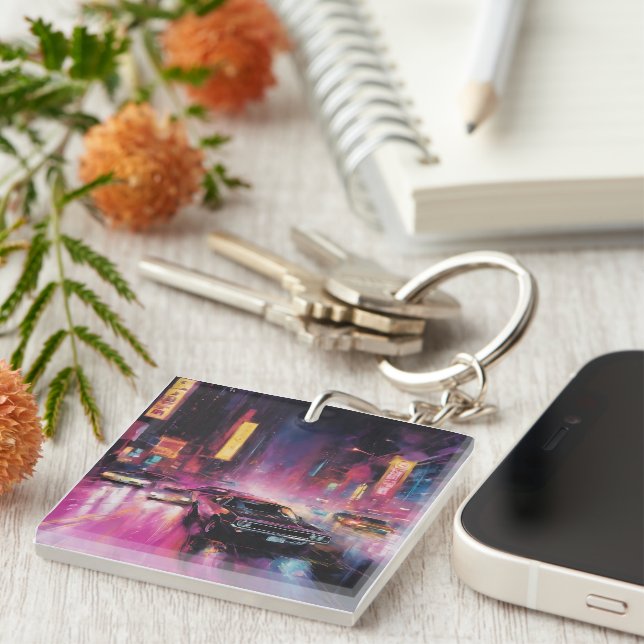 Porte-clefs Course de rue nocturne dans la ville animée (Devant Droit)
