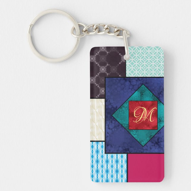Porte-clefs Courtepoint en patchwork avec monogramme (Devant)