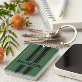 Porte-clefs Coutume Vert foncé noir course automobile Stripes