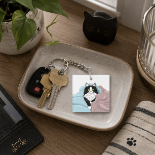 Porte-clefs Couvertures de chat smoking rose bleu fantaisiste