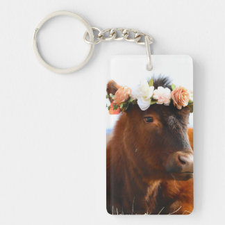 Porte-clefs Cow with Flower Crown Keychain (2 sided)