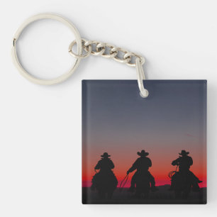 Porte-clefs cowboy au coucher du soleil
