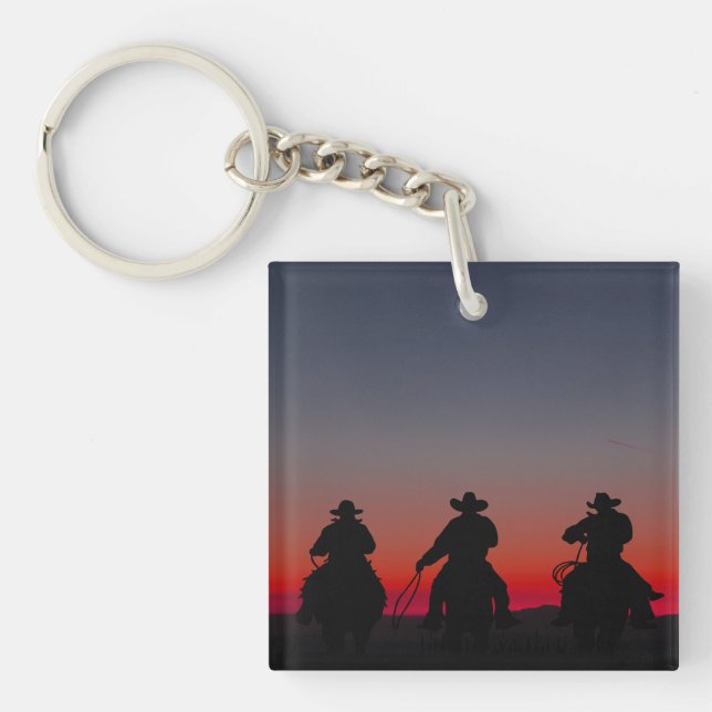 Porte-clefs cowboy au coucher du soleil (Devant)