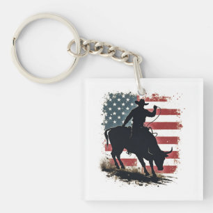 Porte-clefs Cowboy Bull Rider Patriotique American Flag Cowboy