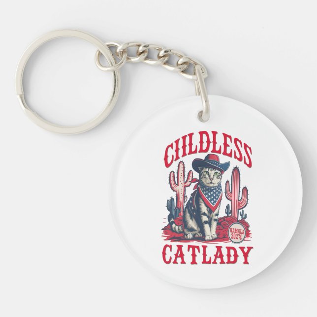 Porte-clefs cowboy femme de chat sans enfant pour kamala harri (Devant)