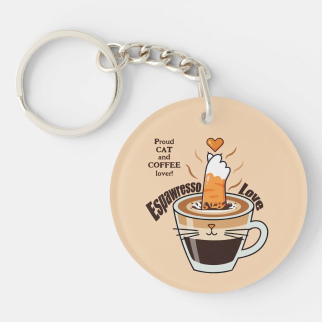 Porte-clefs Cozy Coffee and Funny Cat Theme Rustic Custom (Devant)