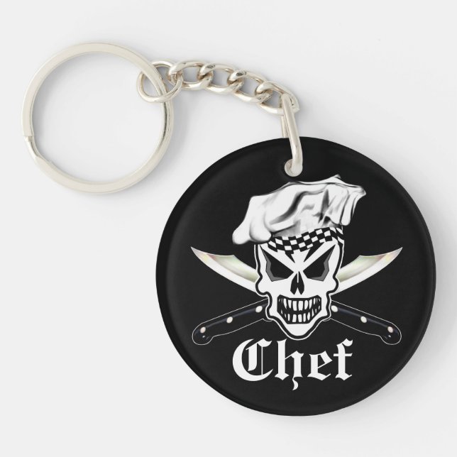 Porte-clefs Crâne 2 de chef et couteaux croisés de chef (Devant)