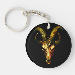 Porte-clefs Crâne à cornes dorées - Art sombre