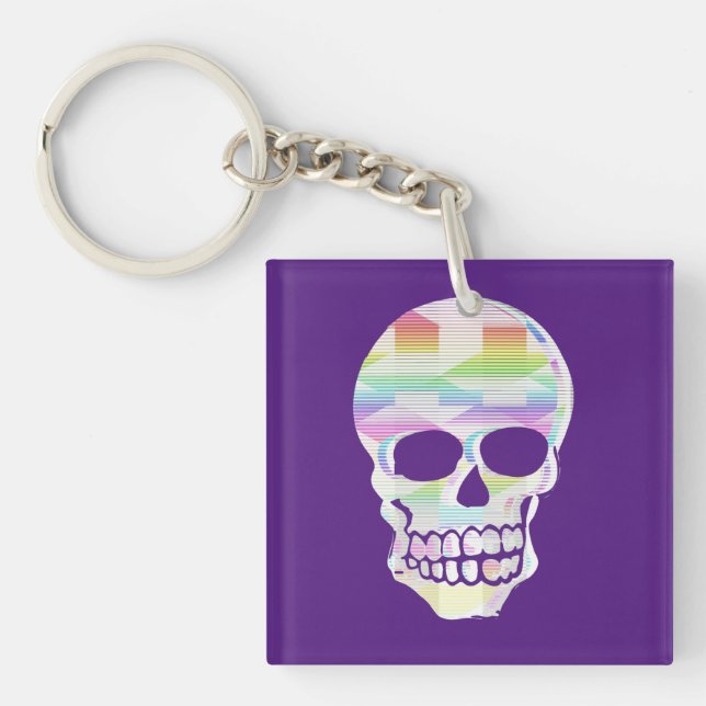 Porte-clefs Crâne à rayures de couleur (Devant)