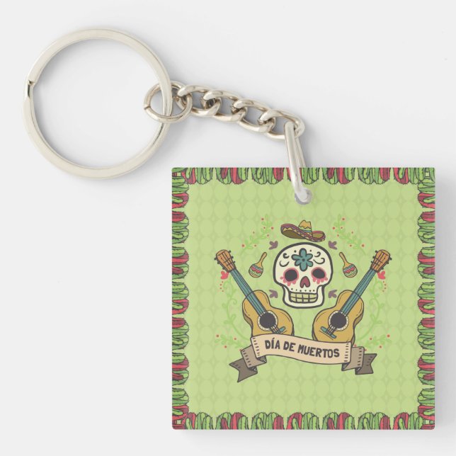 Porte-clefs Crâne à sucre et guitares Dia de Muertos | Porte-c (Devant)