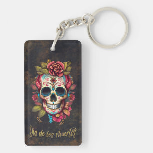 Porte-clefs Crâne à sucre floral Dia de los Muertos espagnol