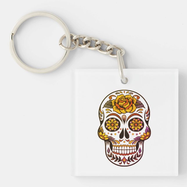 Porte-clefs Crâne à sucre rose jaune (Devant)