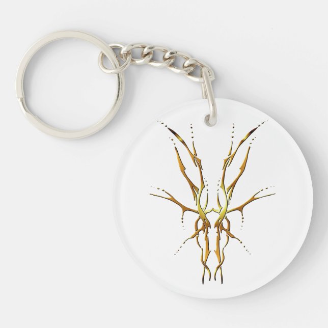 Porte-clefs Crâne de Cerf Tribal Doré Design de Chasse (Devant)