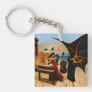 Porte-clefs Crâne de dragon Abstrait Occulte Cuisine foncée AI