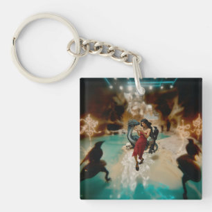 Porte-clefs Crâne de dragon Abstrait Occulte Cuisine foncée AI