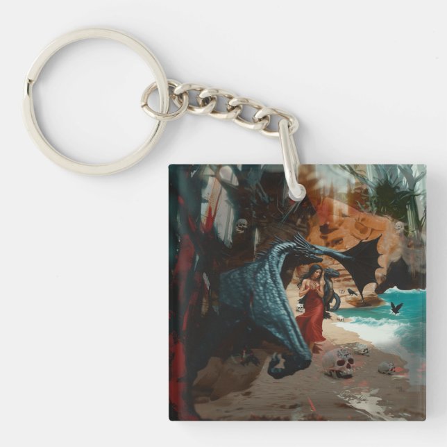 Porte-clefs Crâne de dragon Abstrait Occulte Cuisine foncée AI (Devant)