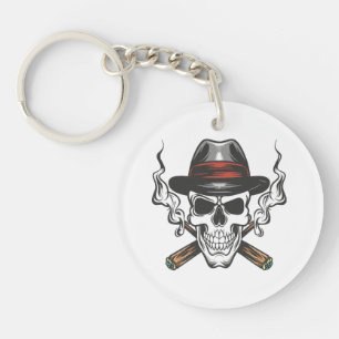 Porte-clefs Crâne de gangster avec chapeau fedora