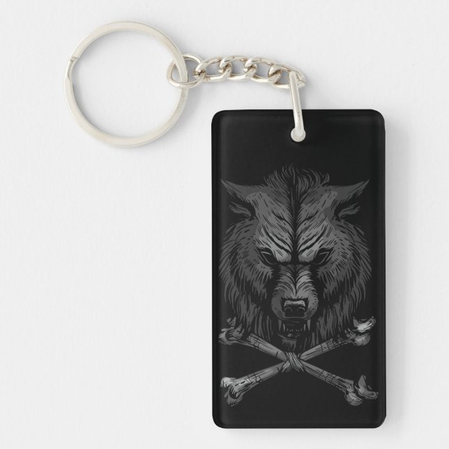 Porte-clefs Crâne de loup et os croisés (Devant)