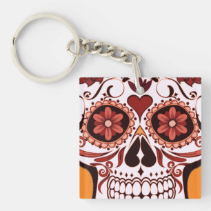 Porte-clefs Crâne de sucre floral Art du Jour des Morts