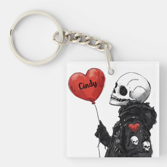 Porte-clefs Crâne éffrayant - Personnalisable avec ballon (Devant)