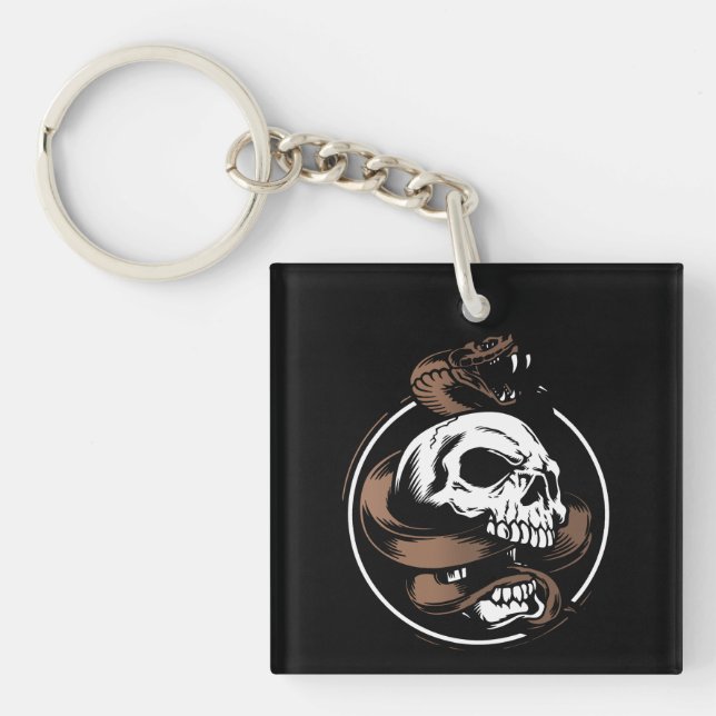 Porte-clefs Crâne et Dessin de Serpent : Étreinte du Destin (Devant)
