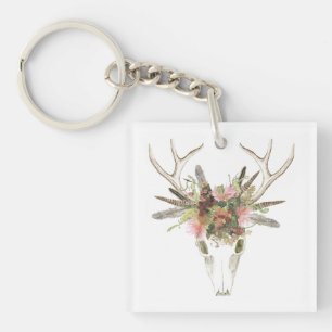 Porte-clefs Crâne et fleurs de cerfs communs