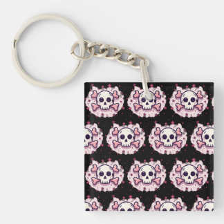 Porte-clefs Crâne et Os en Rose Pastel
