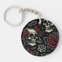 Crânes et roses rouges florale gothique