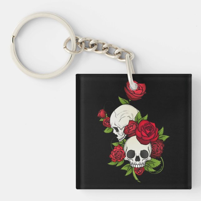 Porte-clefs Crânes Roses Día de Muertos (Devant)