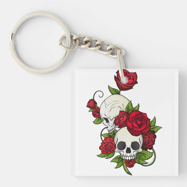 Porte-clefs Crânes Roses Día de Muertos (Devant)