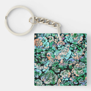Porte-clefs Crayon Floral en vert et Pêche