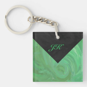 Porte-clefs Crème d'émeraude et monogramme noir