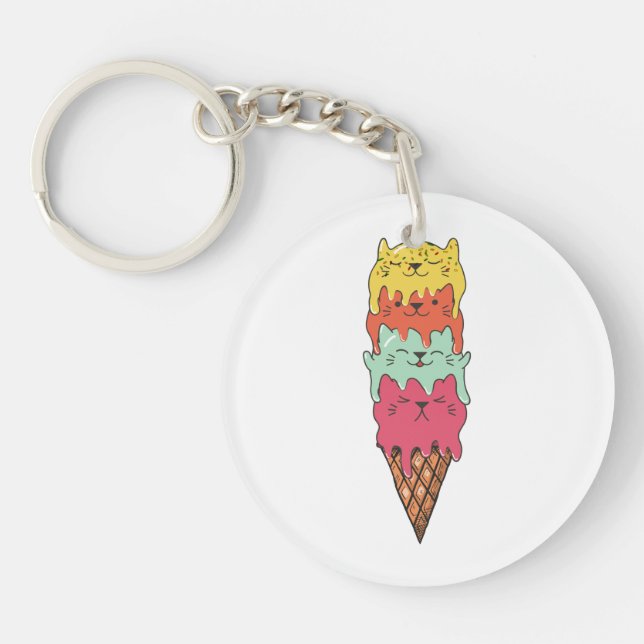 Porte-clefs Crème glacée de chats mignonne | Kawaii Kittens (Devant)