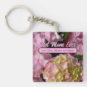 Porte-clefs Crème rose Hydrangeas jaune rose vert floral