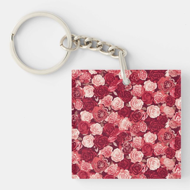 Porte-clefs Crimson & Blush Seamless Rose Pattern (Devant)