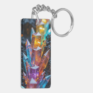 Porte-clefs Cristal néon futuriste et Kintsugi or double face