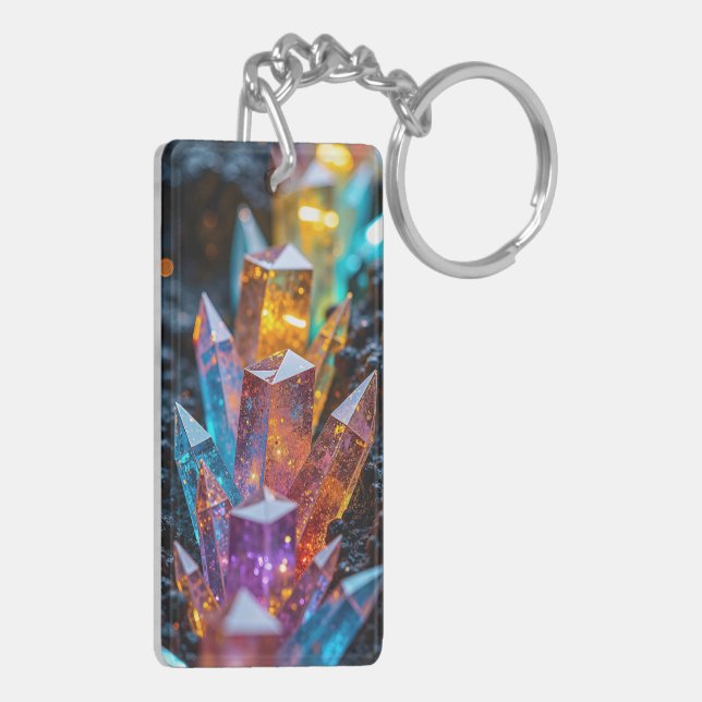 Porte-clefs Cristal néon futuriste et Kintsugi or double face (Dos gauche)