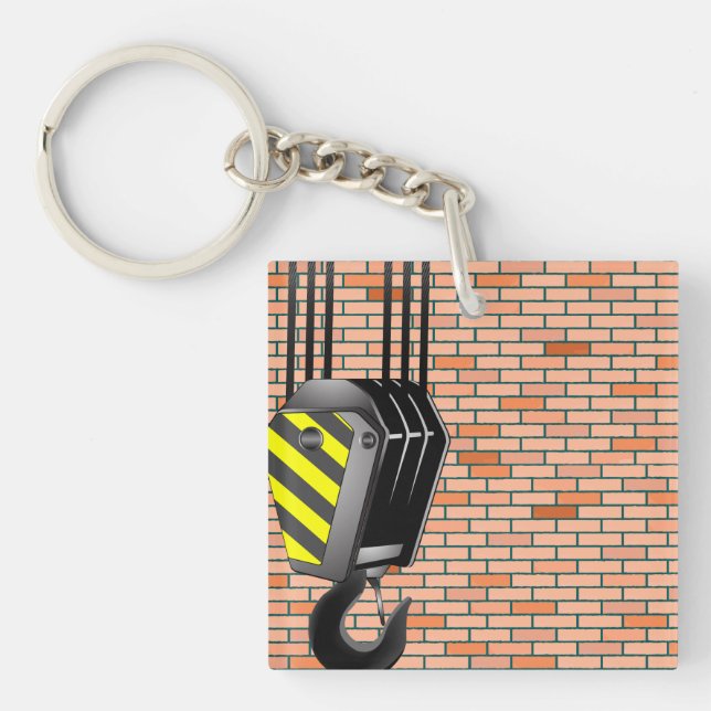 Porte-clefs Crochet de grue industrielle avec mur de briques (Devant)