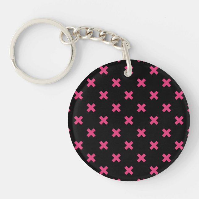 Porte-clefs Crochis Fuchsia sur noir (Devant)