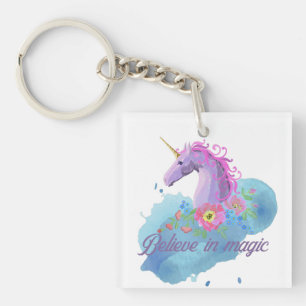 Porte-clefs Croire en licorne florale magique