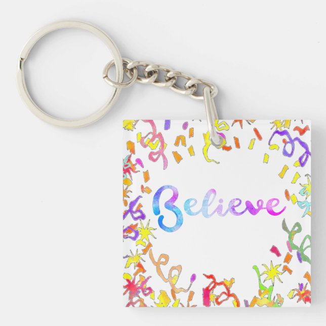 Porte-clefs Croire la typographie aquarelle Confetti Art Keych (Devant)