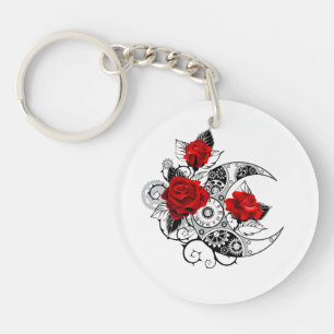 Porte-clefs Croissant mécanique avec roses rouges