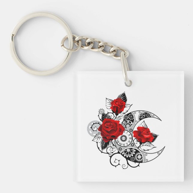 Porte-clefs Croissant mécanique avec roses rouges (Devant)