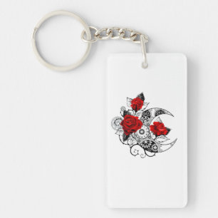 Porte-clefs Croissant mécanique avec roses rouges
