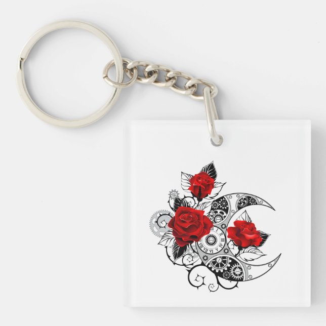 Porte-clefs Croissant mécanique avec roses rouges (Devant)
