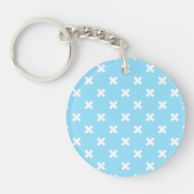 Porte-clefs Croix blanche sur le bleu bébé (Devant)