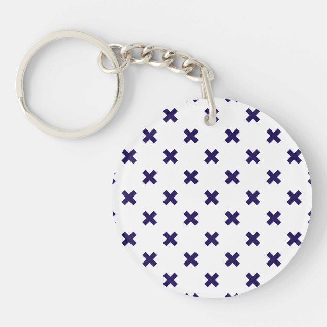 Porte-clefs Croix bleu marine sur blanc (Devant)